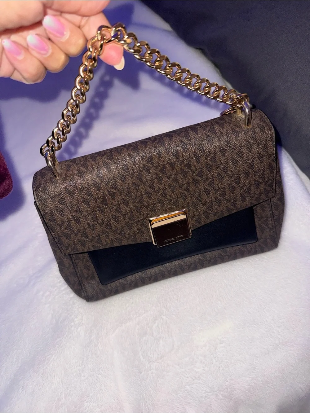 Michael Kors Brown Logo Chain Bag with Gold Hardware